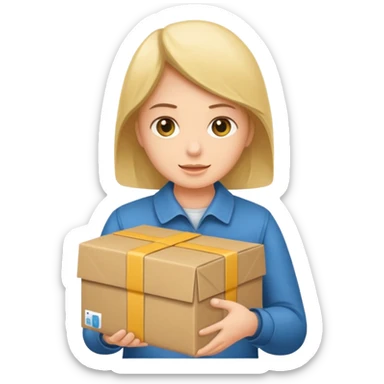 glückliche Person, die ein Paket hält, Paket mit Versandaufkleber, Person schaut begeistert sticker