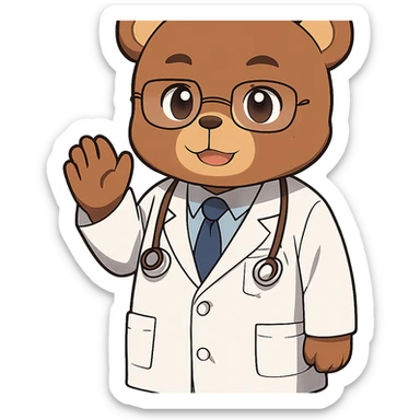 anime style bear as a doctor sticker