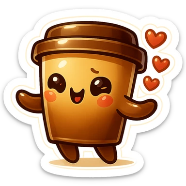 Tall coffee cup, bowing, gushing with love, worship sticker