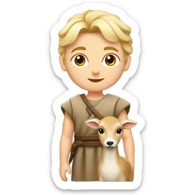 young shepherd with blond hair 10th century with short tunic and fawn sticker