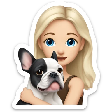  Girl light-skinned and fair-haired blue eyes with a French bulldog merle puppy sticker