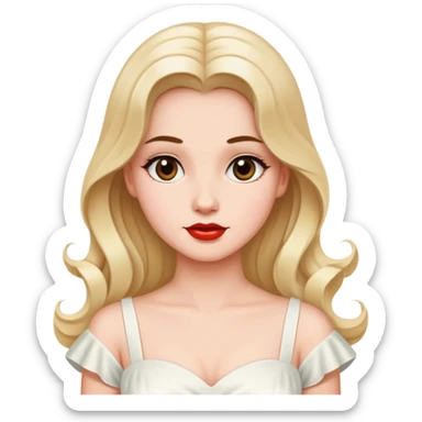 Beautiful woman in 1950’s woman fashion look, white dress, long hair sticker