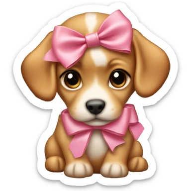 Cute puppy with pink bow on head in a Louis Vuitton bag sticker