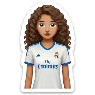 Chica delgada,cabello ondulado,morena,camisa del Real Madrid sticker