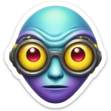 An alien with four eyes, a big yellow head that had red, purple and light blue highlights sticker