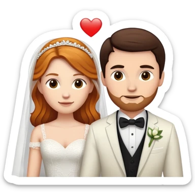 wedding couple with white man with dark brown hair and white woman with light ginger hair sticker
