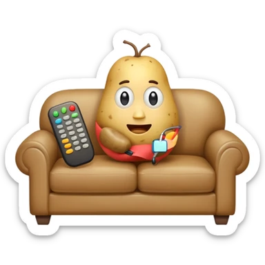 A potato on a couch watching tv sticker