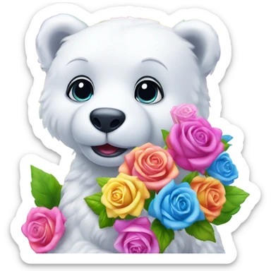 Lisa frank white bear with rainbow roses sticker