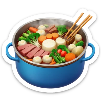 hotpot, steaming, vegetables and meat, round pot, appetizing, simple background sticker