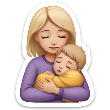 comforting parent hugging a crying child, warm and caring sticker