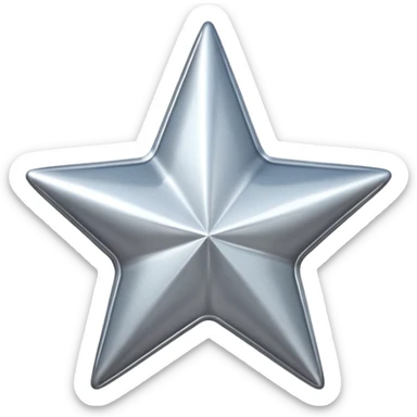 Chrome silver star emoji, iOS emoji style, glossy metallic surface, soft reflections, minimalistic, centered, clean white background, high detail, smooth gradients sticker
