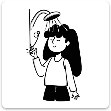 A girl washing her hair in a shower, clean aesthetic sticker