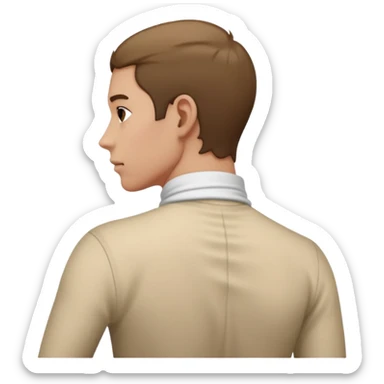 person with strain in the back of their neck. One hand holding the back of the neck sticker