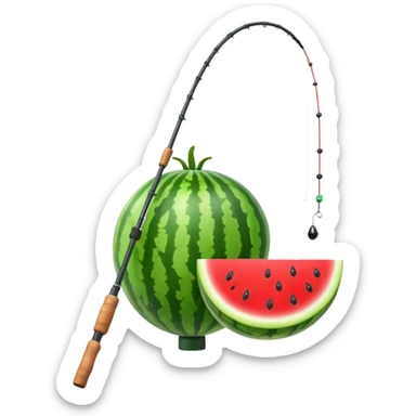 Watermelon on the end of a fishing rod sticker