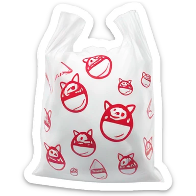 White plastic  bag thank you written on it in red on it repeated 3 times  sticker