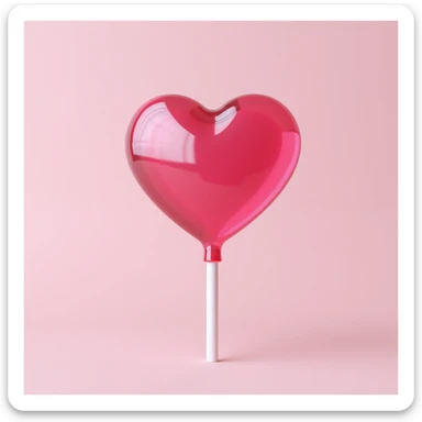 realistic heart-shaped pink lollipop, photorealistic style, glossy surface sticker