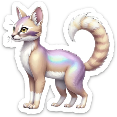 Colorful dark tropical pale light fruity pastel white glorious iridescent divine exotic cute cool beautiful beautiful fantasy-caracal-civet-genet-sergal-vernid-Gryphon-Cacomistle-Trico-oncilla-animal-Fakémon-hybrid-fursona (full body) sticker