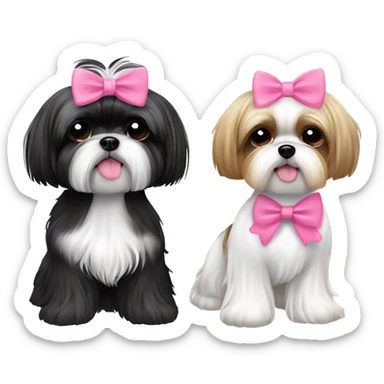 Black and white Shih Tzu, and a Yorkie with a pink bow ￼￼ sticker