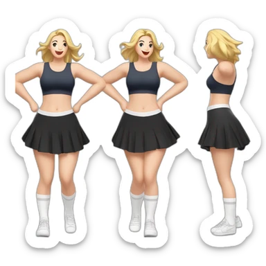 full-body-caucasian-curvy-beauty-jumping-short-black-skirt-back-and-front-views-strong-wind-white-knickers-long-white-socks sticker