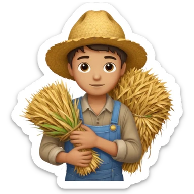 boy farmer, hug a bundle of straw sticker