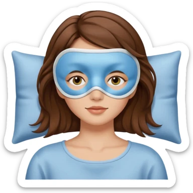 woman with a sleep eye mask and brown hair, no pillow sticker