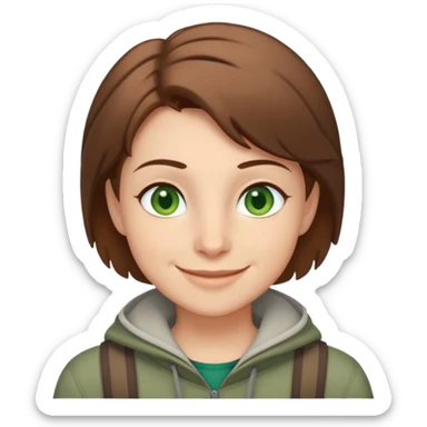 Rudeus Greyrat smiling warmly, green eyes, short brown hair, wearing travel clothes, friendly and kind expression sticker