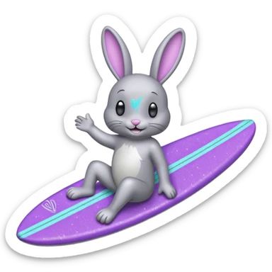 Glitter happy gray bunny purple cian surf sticker