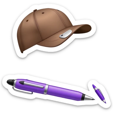 A plastic brown ball cap and the long rectangle purple. (With a pen) And looks like a BFDI style sticker