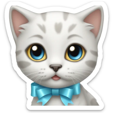 kitten with a light blue ribbon sticker