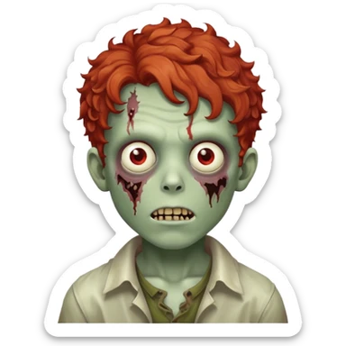 Boy zombie with curly hair red sticker