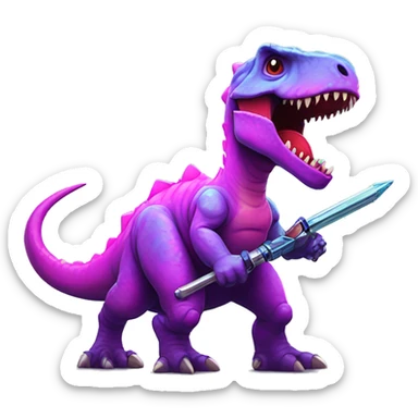 Retrowave dinosaur with a flail and shield chibi  sticker