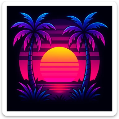 Generate more emojis in the same style: neon colors, palm trees, Miami sunset, GTA 6 inspired, vibrant and tropical, no text. sticker