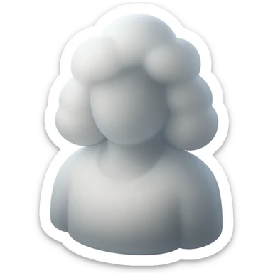 person made of white clouds, fluffy, convex, shoulder length, front view, matte glass style sticker