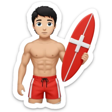Tan Muscular teen lifeguard boy with messy black hair saving life sticker