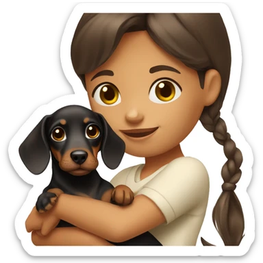 Brunette girl with dachshund puppy sticker