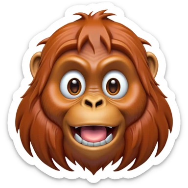 Cinematic Comical Orangutan Portrait Emoji, Head tilted dramatically with an exaggeratedly shocked expression, featuring a robust, animated face with wide, comically expressive eyes full of humorous disbelief, Simplified yet hilariously expressive features, highly detailed, glowing with a slightly sassy glow, high shine, dramatic yet playful, stylized with an air of quirky jungle attitude, soft glowing outline, capturing the essence of a meme-worthy orangutan that looks ready to side-eye its way into viral fame! sticker