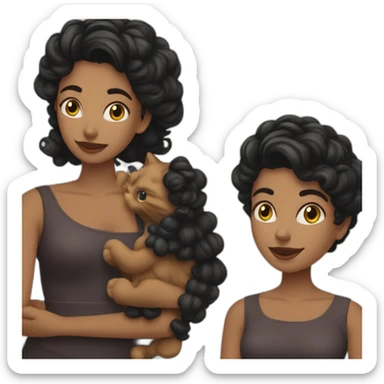 Mujer morena con pelo rizado con un gato negro sticker
