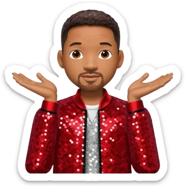 Will Smith with dark brown hair, red sequin outfit sticker
