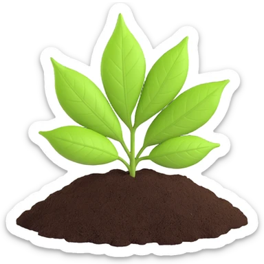 A fresh green leaf placed on soil or grass, clearly above the ground. sticker