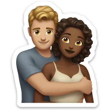 White male with brown hair hugging beautiful brown woman sticker