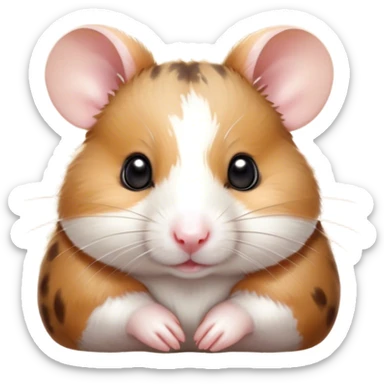 Cinematic Noble Brown and White Banded Hamster Portrait Emoji, Poised and regal, with a tiny, compact build and a uniquely patterned coat of warm brown and crisp white bands, deep-set soulful dark eyes, Simplified yet sharp and sophisticated features, highly detailed, glowing with a soft, dignified glow, high shine, intelligent and charming, stylized with an air of distinctive elegance, focused and attentive, soft glowing outline, capturing the essence of a watchful and confident rodent, so majestic it feels as though it could scurry out of the screen with effortless authority! sticker