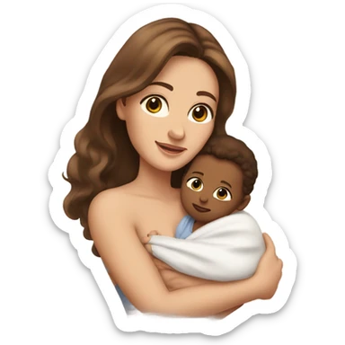 woman with hazel eyes, long eyelashes and long brown hair holding newborn baby in arms sticker