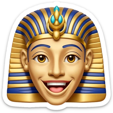 Discord emoji for "RA Silkroad", Ancient Egyptian theme, funny Pharaoh face laughing, cartoonish, colorful, shiny gold, small and clear.
 sticker