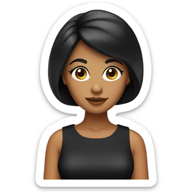 Tanned woman with short black hair wearing 60s style dress and hair sticker