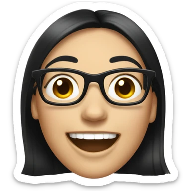 woman wearing glasses, narrow eyes, shoulder length black hair, white skin, laughing hard  sticker