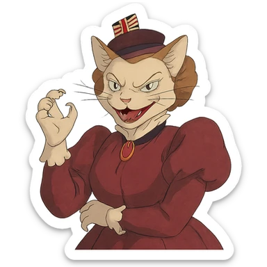 evil British cat-woman sticker