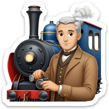 George Stephenson working on a steam locomotive sticker