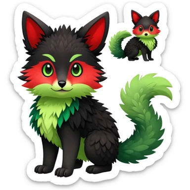 Kawaii Cute Edgy Black Green Red Vernid-Trico-animal-creature full body sticker