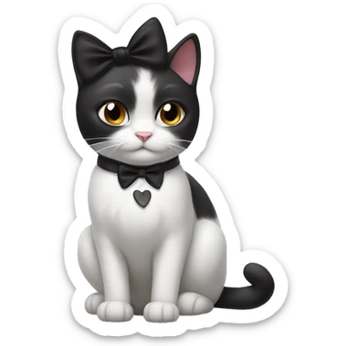 black white cat with bow sticker