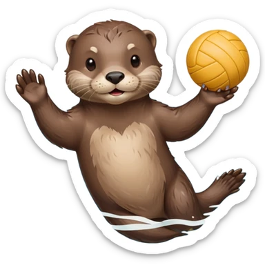 adorable otter floating on clearly visible blue water with waves, holding a volleyball with both paws above water sticker